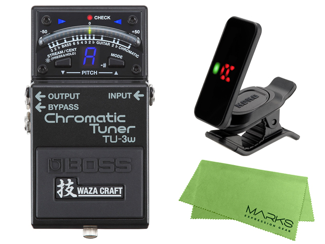 【即納可能】BOSS Chromatic Tuner TU-3w (J) + KORG Pitchclip 2 PC-2 + マークスオリジナルクロス セット（新品）【送料無料】【区分A】