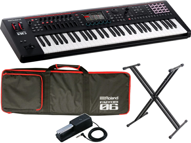 【即納可能／専用ソフトケース付】Roland FANTOM-06 + DP-10 + X型スタンド セット 61鍵盤モデル（新品）【送料無料】【区分H】【梱P-3】