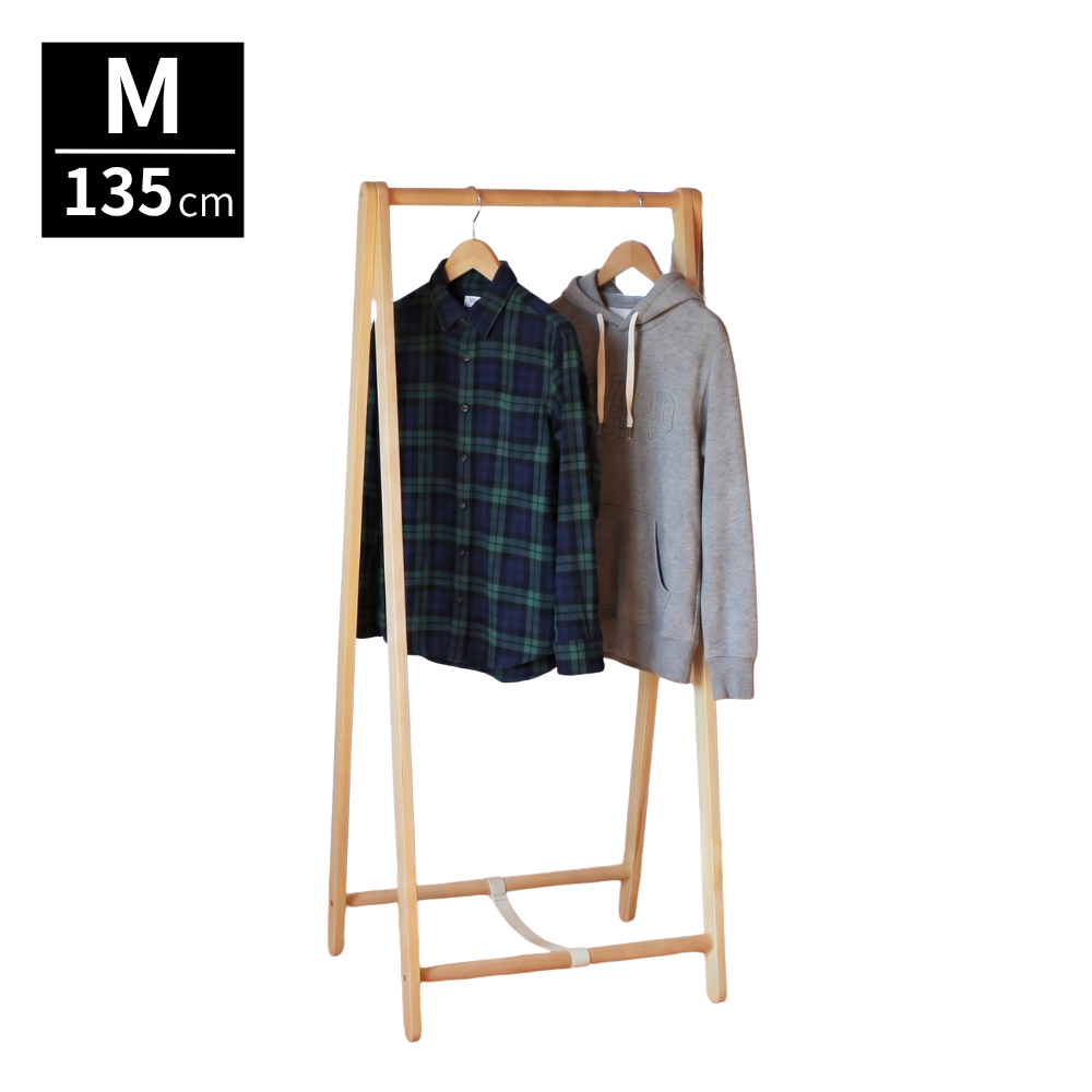 ハンガーラック M 135cm 衣類収納 天然木製 無垢 ひのき ポールハンガー オイル仕上げ 洋服掛け 国産