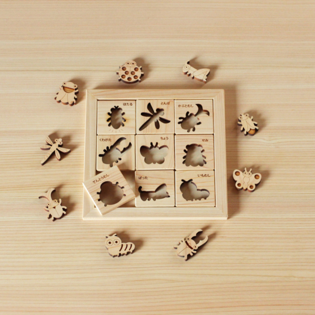 檜の昆虫パズル 木製玩具 つみき ゲーム プレゼント