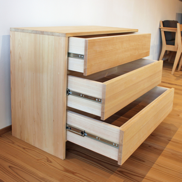 チェスト 3段 引出し収納 木製 ヒノキ 無垢 リビングチェスト 