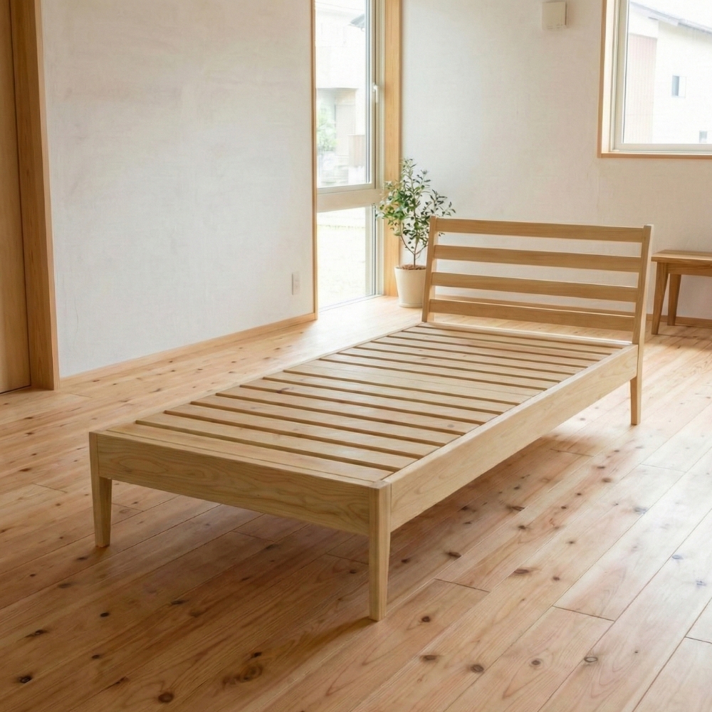 シングルベッド 総檜 ラダーヘッドボード スノコベッド 天然木製 ひのき 無垢 すのこ 国産