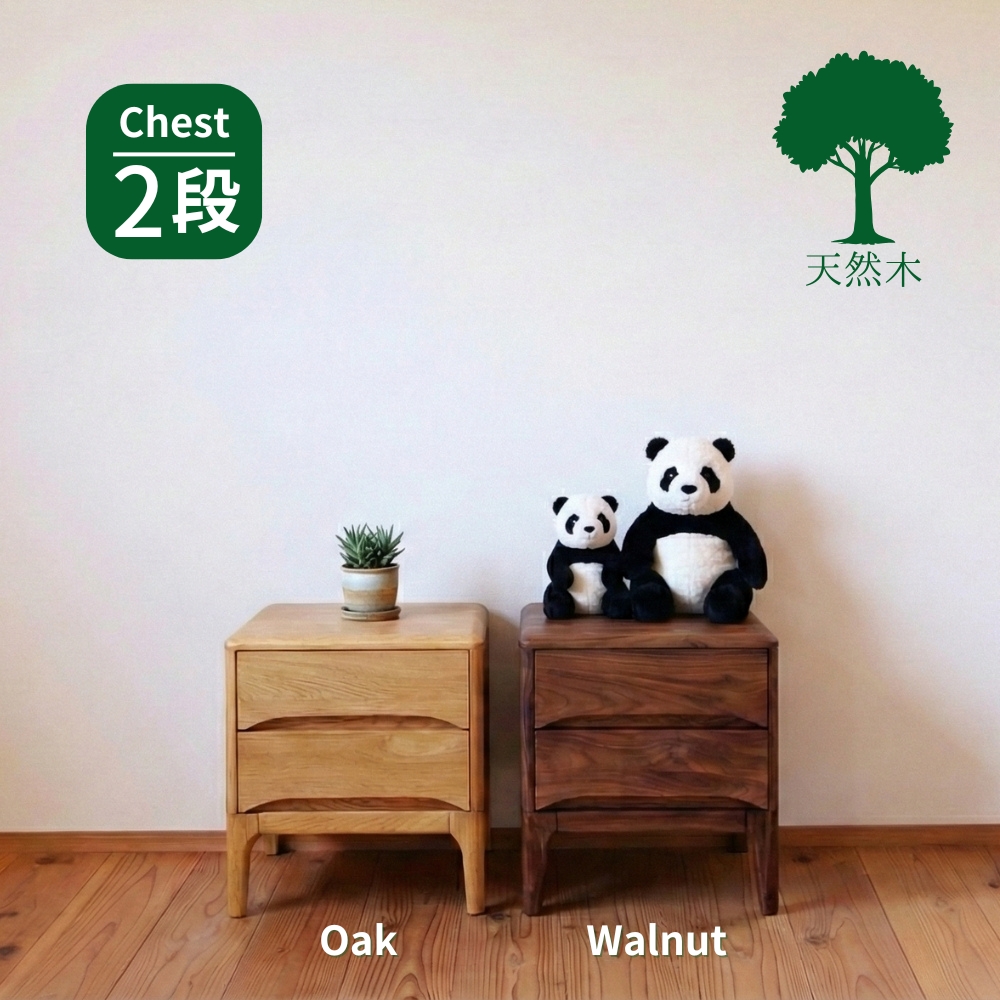 リビング ローチェスト スリム 幅40cm 2段 天然木製 無垢 衣類 引出し収納 オーク