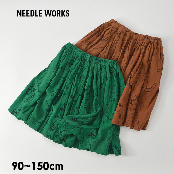 20%OFF 【メール便可】ニードルワークス 210105-13m15 キャットプリントギャザースカート Cat-print gather skirt キッズ ベビー ジュニア ボトムス スカート ねこ 猫 子供服 NEEDLE WORKS 4022213 SALEsaleセールバーゲン