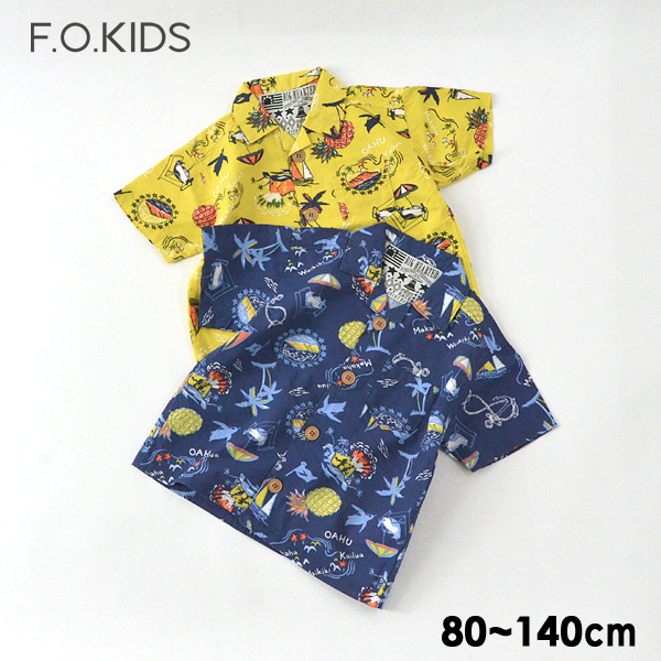 メール便可 エフオーキッズ R 14mm アロハシャツ キッズ ベビー トップス 半袖シャツ 総柄シャツ 開襟シャツ 羽織り 子供服 F O Kids 公式 Marumiya World 本店