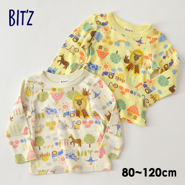 【10%OFF】ビッツ B406040-m12m 動物ファーム柄長袖Tシャツ キッズ ベビー トップス ロンT エンブレム プリント 動物 牧場 アニマル 子供服 Bitz 4022920 f20aw-t【SALEsaleセールバーゲン】