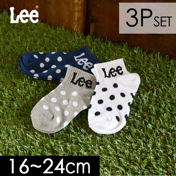 メール便不可 リー Mg Aa ロゴソックス Dots キッズ レディース 靴下 くつ下 Sox シンプル ロゴ リブ クルー丈 ドット柄 3足セット 3pセット Lee 公式 Marumiya World 本店