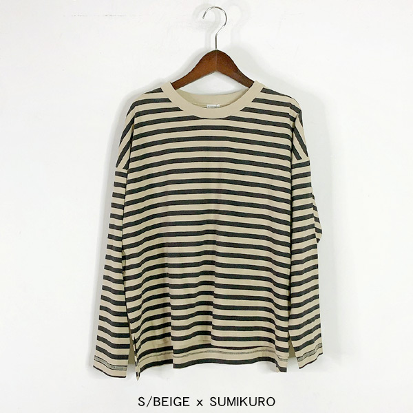 リサイクルコットンワイドボーダーTシャツ レディース トップス
