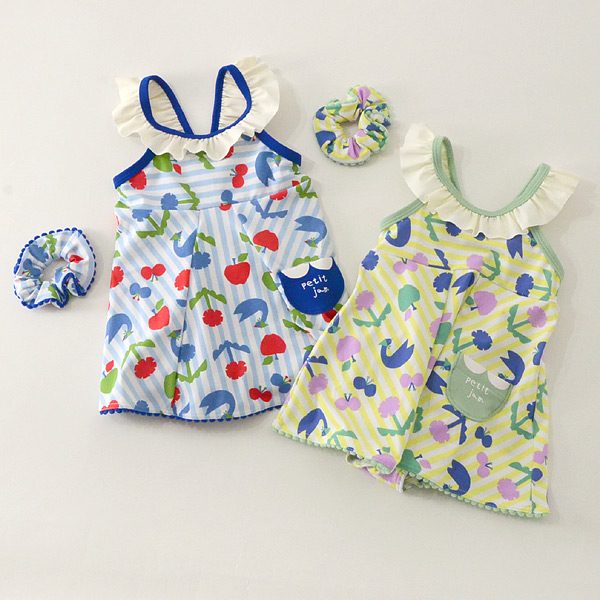 プチジャム リンゴとスワンのストライプワンピース水着 P L9 13m キッズ ベビー トップス 総柄 スイムグッツ 水遊び 子供服 Petit Jam 公式 Marumiya World 本店