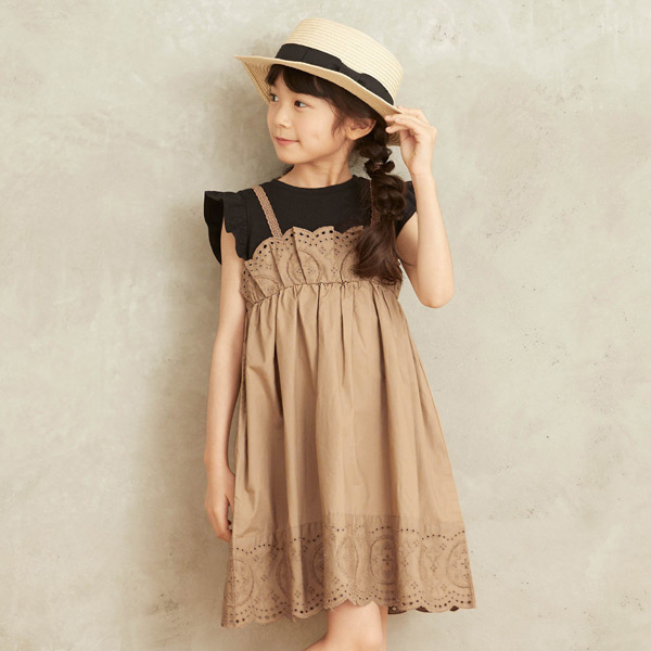 メール便可 セラフ S 11m14m レースレイヤードワンピース キッズ ベビー トップス 半袖ワンピ フリル袖 スカラップ 重ね着風 女の子 女子 子供服 Seraph 公式 Marumiya World 本店