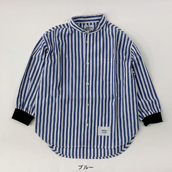 バンドカラーシャツ キッズ ジュニア トップス ストライプシャツ 長袖 