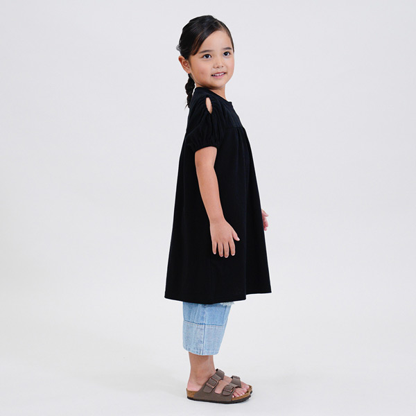 ■PICCOLA■【3COL】タックシャーリングパフスリワンピース SUMMER-SALE ネックパール トリミング パフ袖 ワンピース Liala