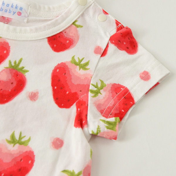メール便不可 ハッカベビー 0091 Mg イチゴプリントドッキングワンピース ベビー トップス ワンピ チュニック 半袖 いちご 苺 レイヤード風 かわいい 女の子 女児 子ども 子供服 Hakka Baby 公式 Marumiya World 本店