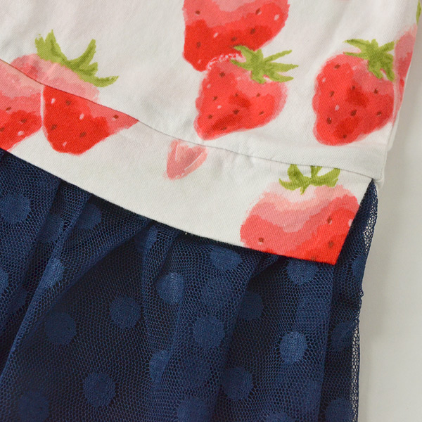メール便不可 ハッカベビー 0091 Mg イチゴプリントドッキングワンピース ベビー トップス ワンピ チュニック 半袖 いちご 苺 レイヤード風 かわいい 女の子 女児 子ども 子供服 Hakka Baby 公式 Marumiya World 本店