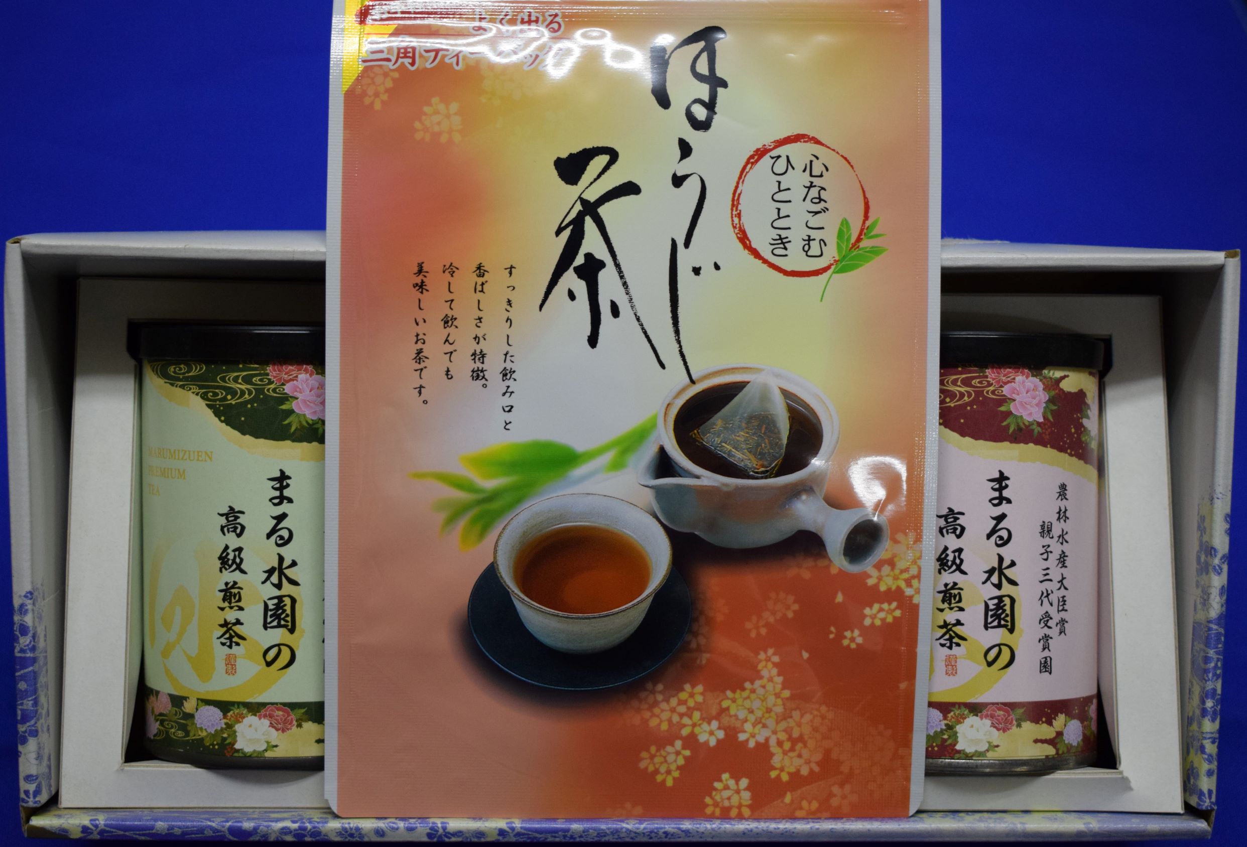 高級茶２紙缶+５ｇほうじ茶ティーバッグセット