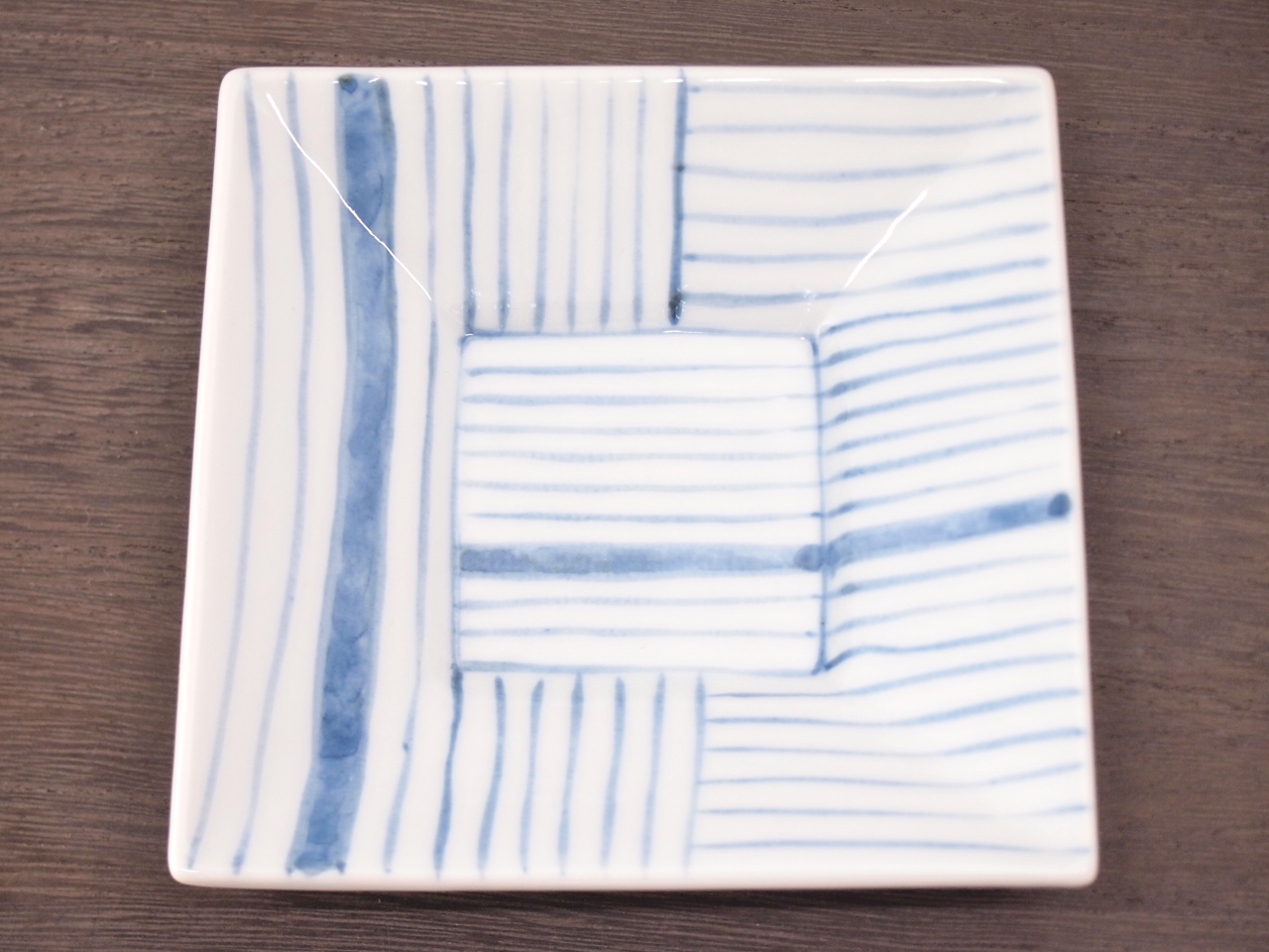 九谷焼 和陶房 3.5号角皿/小皿 豆皿/  染付線文　 辺10.5×高2.3cm