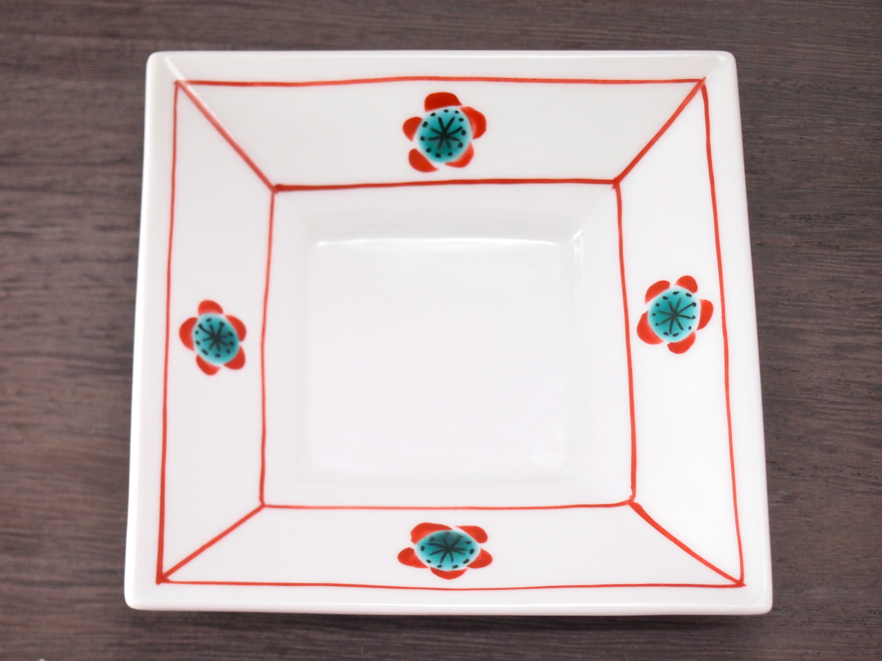 九谷焼 和陶房 3.5号角皿/小皿 豆皿/  梅文　 辺10.5×高2.3cm