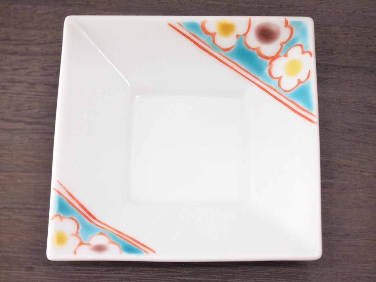 九谷焼 和陶房 3.5号角皿/小皿 豆皿/  梅花文　 辺10.5×高2.3cm