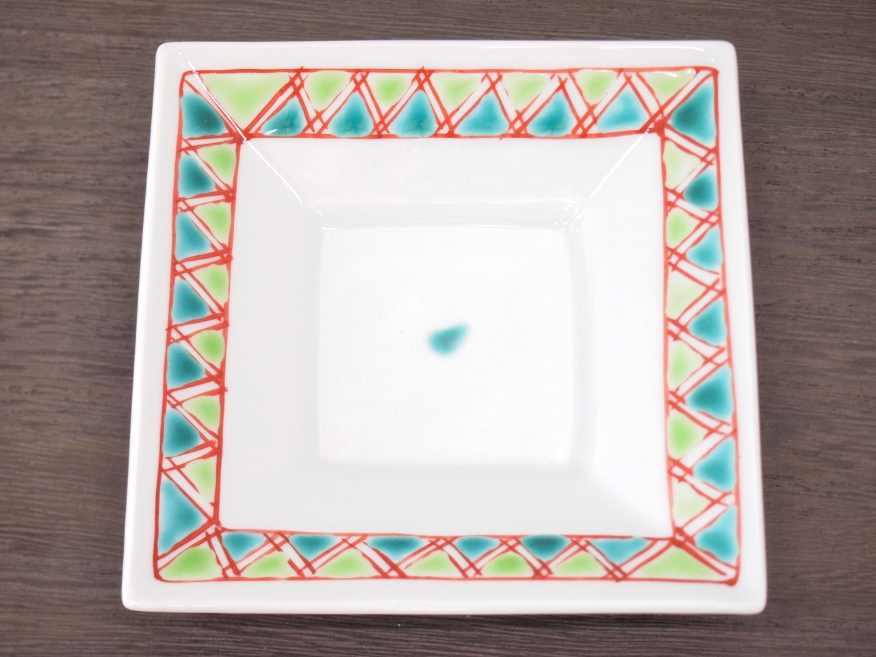 九谷焼 和陶房 3.5号角皿/小皿 豆皿/  渕幾何文　 辺10.5×高2.3cm