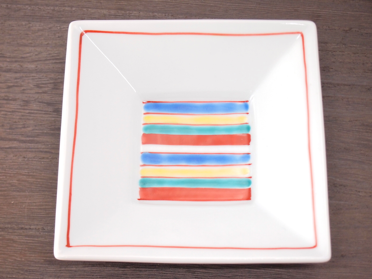 九谷焼 和陶房 3.5号角皿/小皿 豆皿/  見込色絵十草　 辺10.5×高2.3cm
