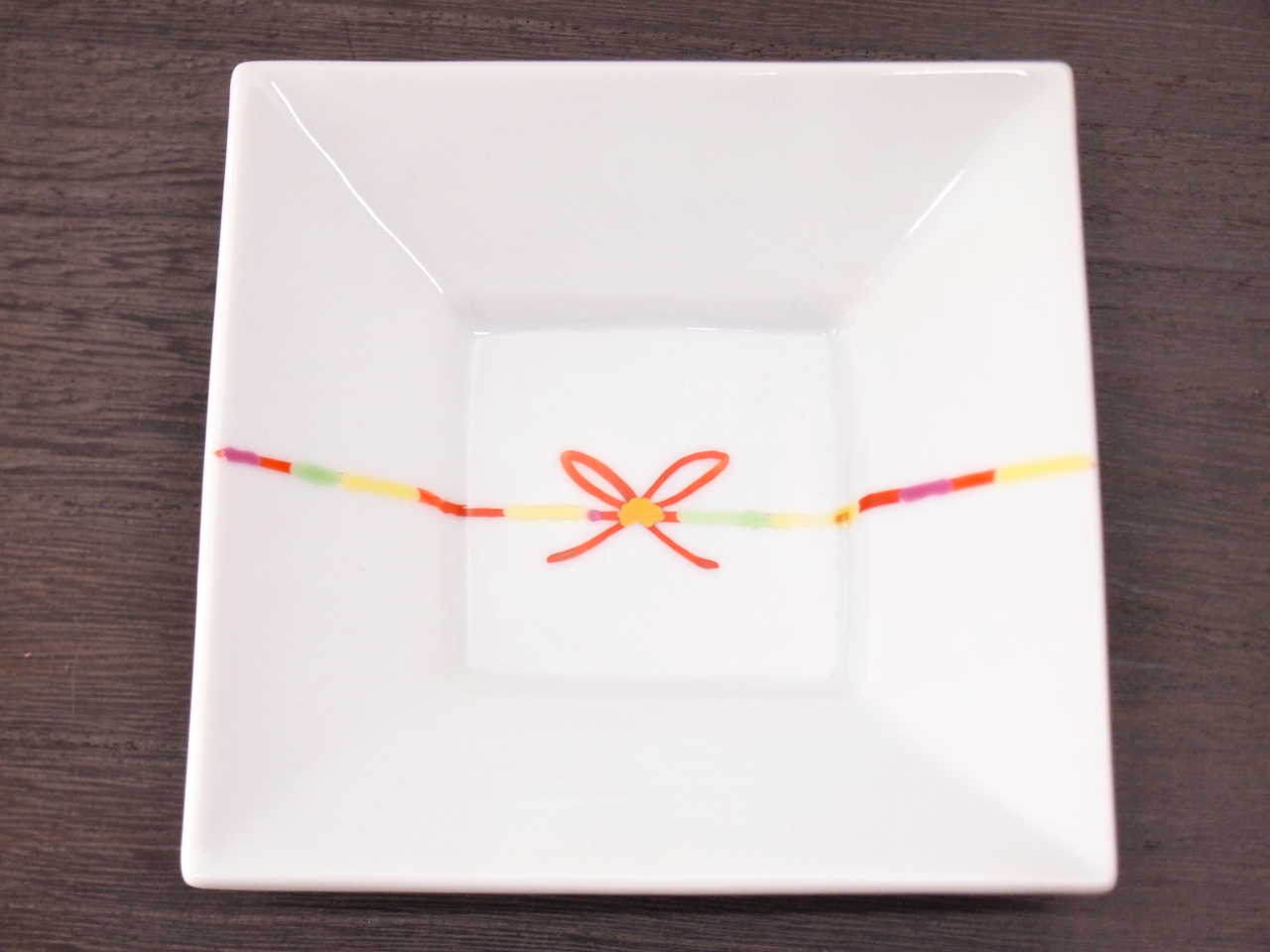 九谷焼 和陶房 3.5号角皿/小皿 豆皿/  結び文　 辺10.5×高2.3cm