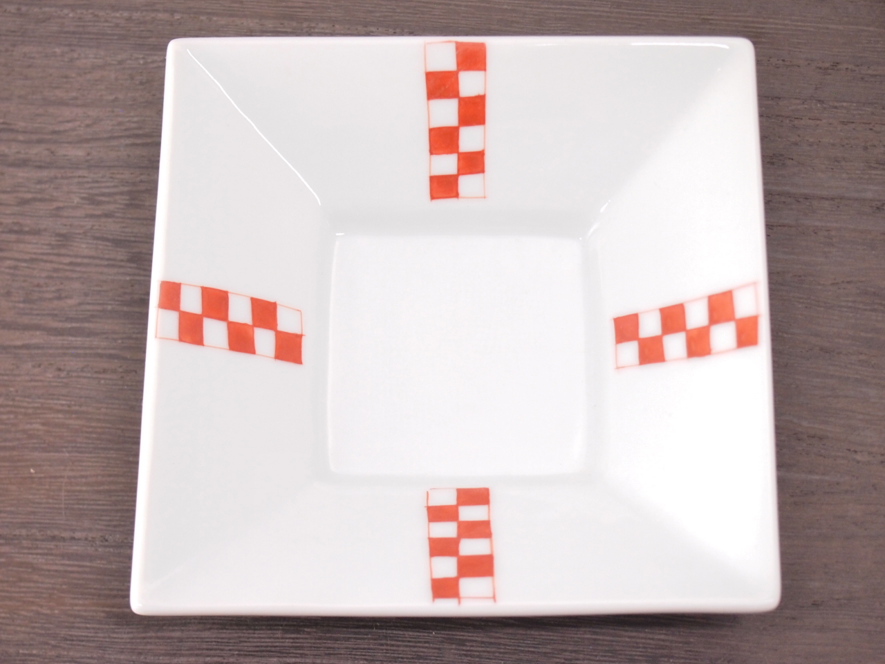 九谷焼 和陶房 3.5号角皿/小皿 豆皿/  十字市松　 辺10.5×高2.3cm