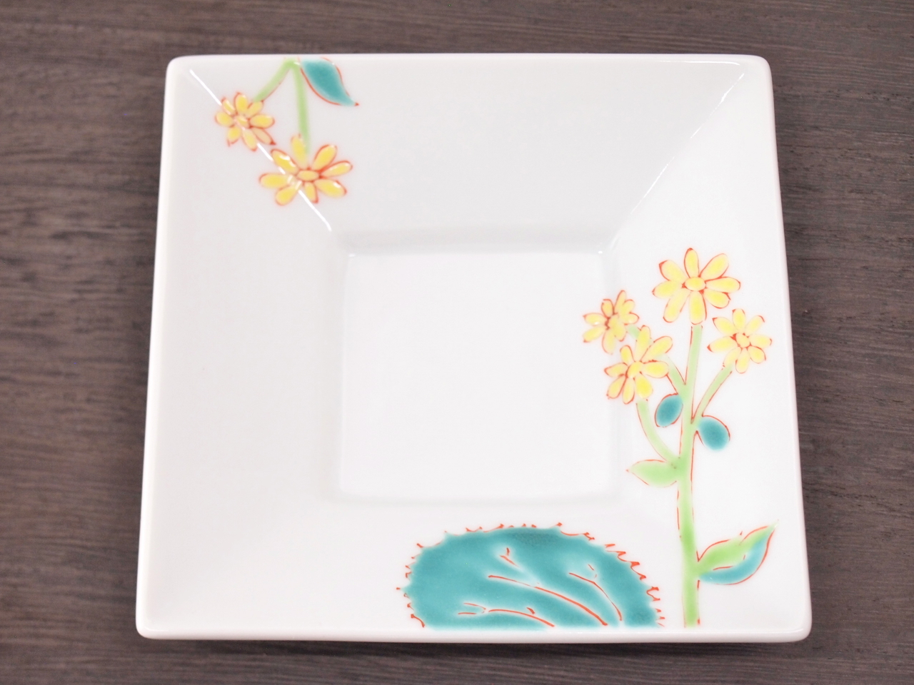 九谷焼 和陶房 3.5号角皿/小皿 豆皿/  つわぶき　 辺10.5×高2.3cm