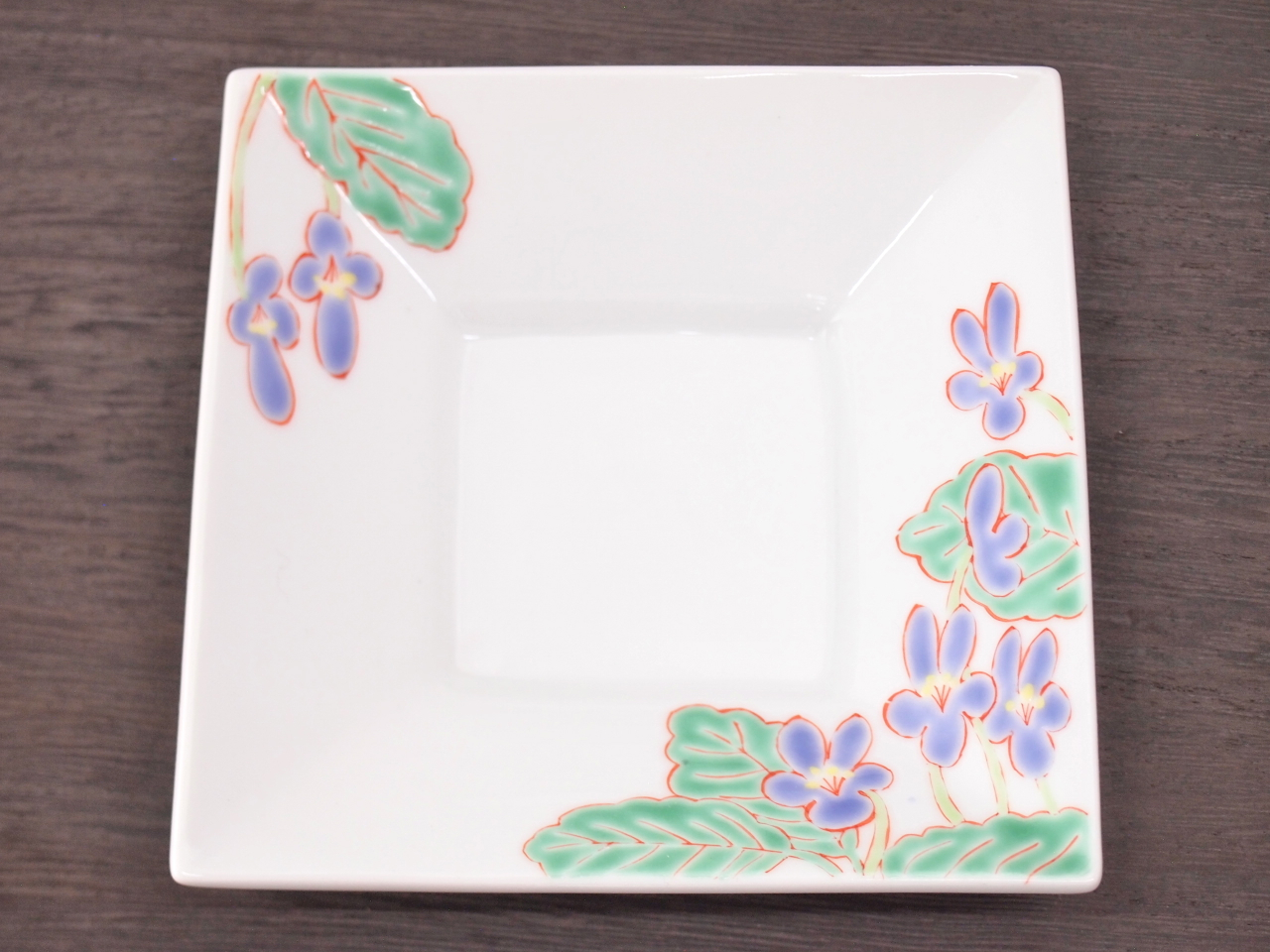 九谷焼 和陶房 3.5号角皿/小皿 豆皿/  すみれ　 辺10.5×高2.3cm