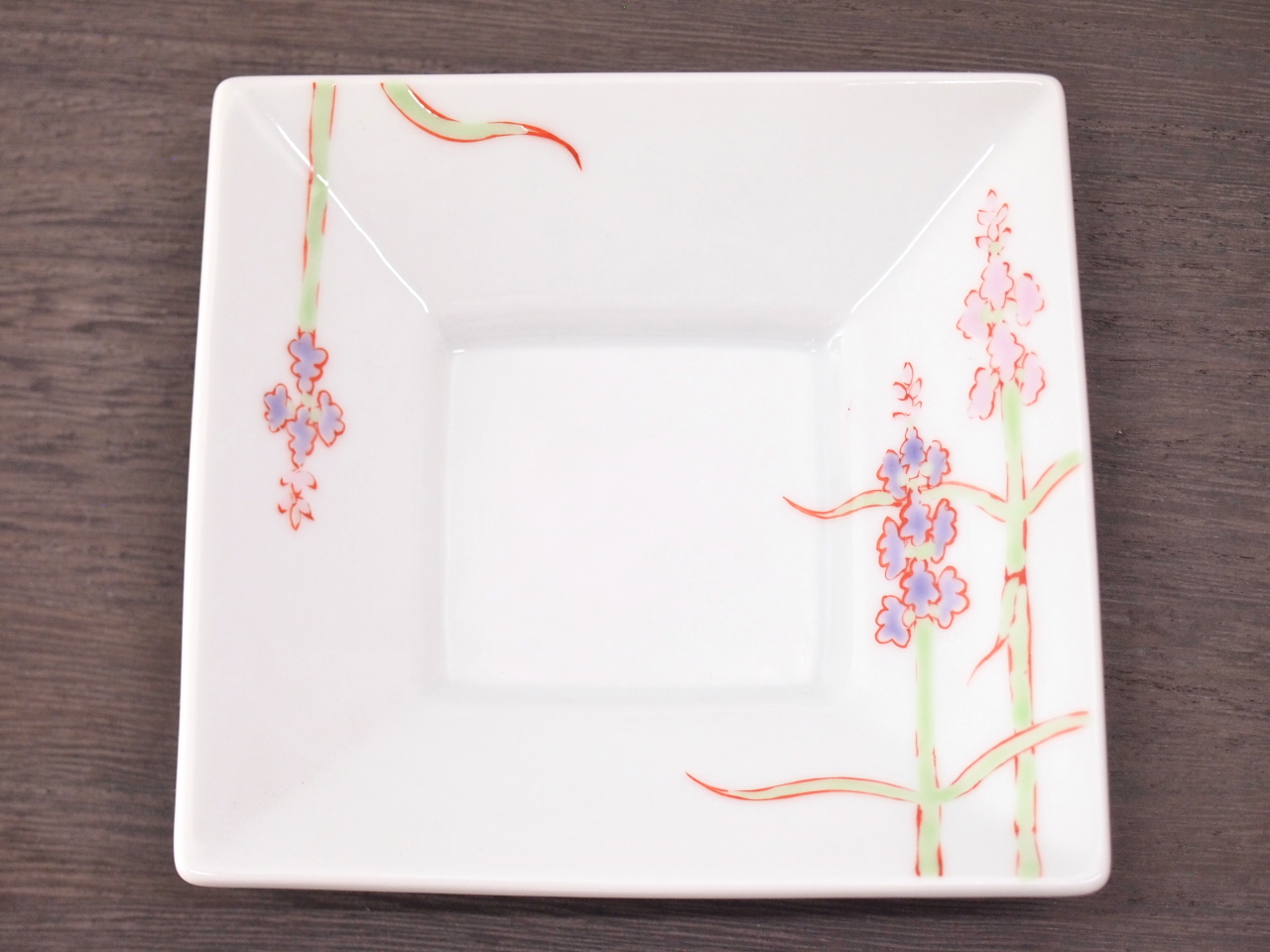 九谷焼 和陶房 3.5号角皿/小皿 豆皿/  ラベンダー　 辺10.5×高2.3cm