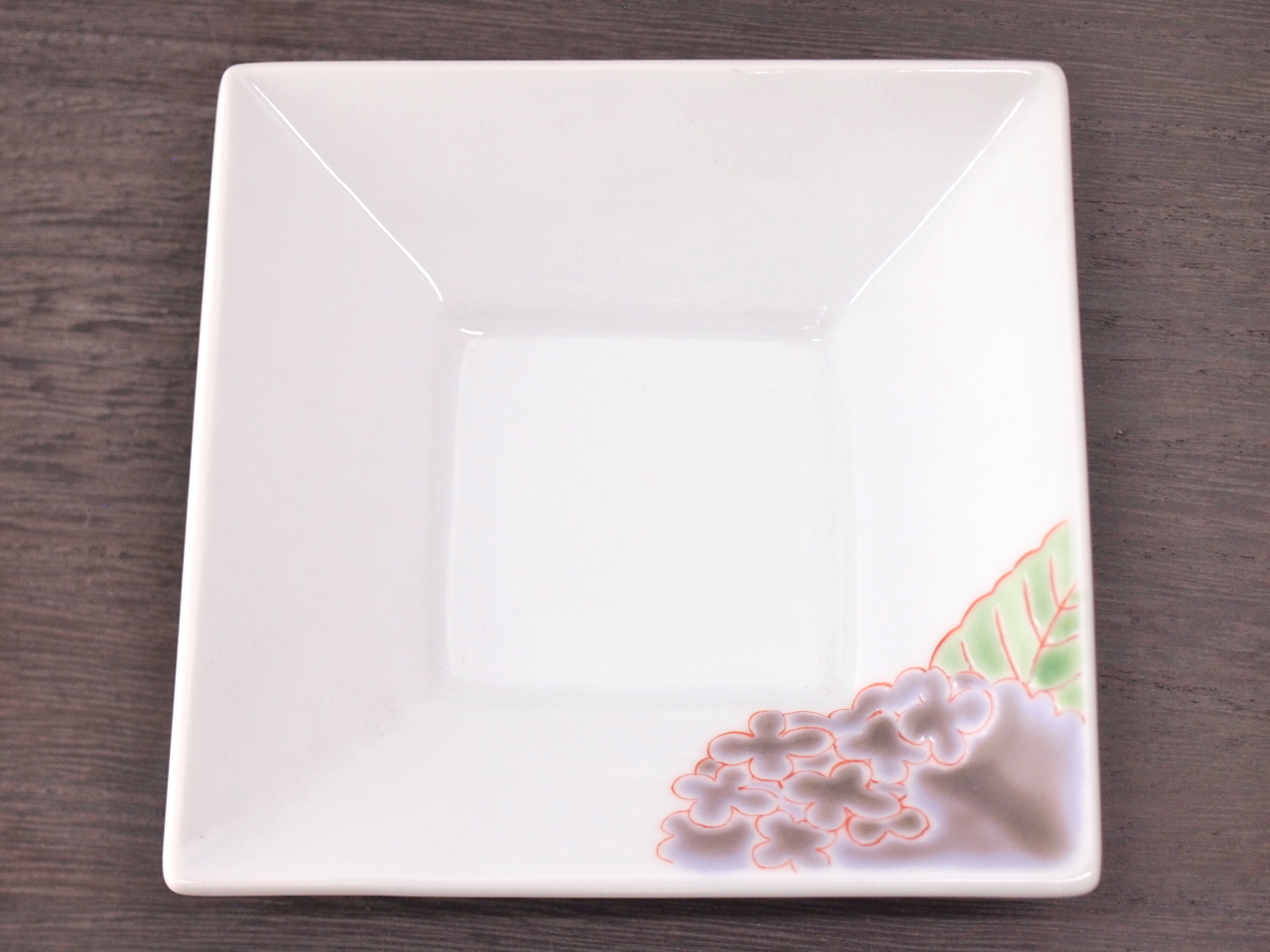 九谷焼 和陶房 3.5号角皿/小皿 豆皿/  紫陽花　 辺10.5×高2.3cm
