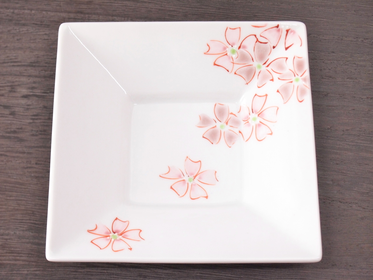 九谷焼 和陶房 3.5号角皿/小皿 豆皿/  色絵桜遊び　 辺10.5×高2.3cm