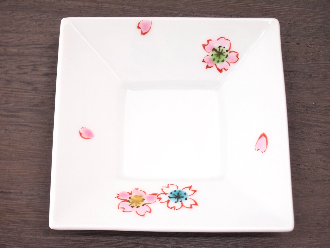 九谷焼 和陶房 3.5号角皿/小皿 豆皿/  桜ちらし　 辺10.5×高2.3cm