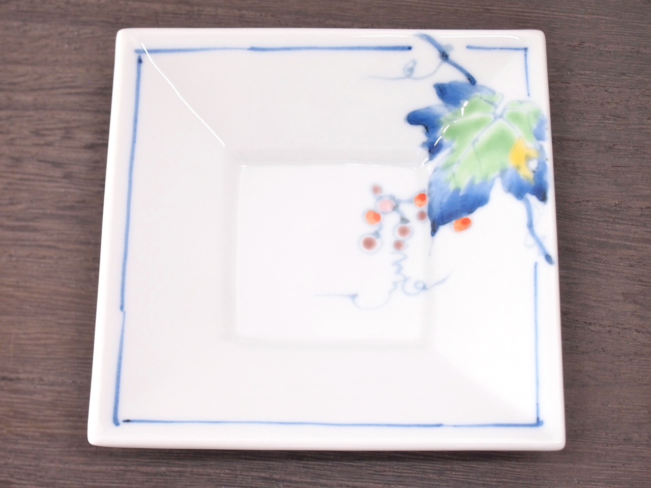 九谷焼 和陶房 3.5号角皿/小皿 豆皿/  野ぶどう 5種　 辺10.5×高2.3cm
