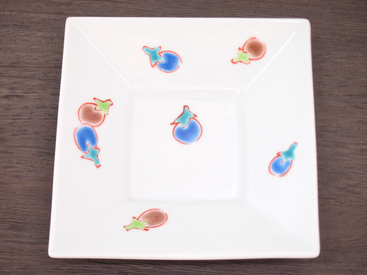 九谷焼 和陶房 3.5号角皿/小皿 豆皿/  色絵なす　 辺10.5×高2.3cm