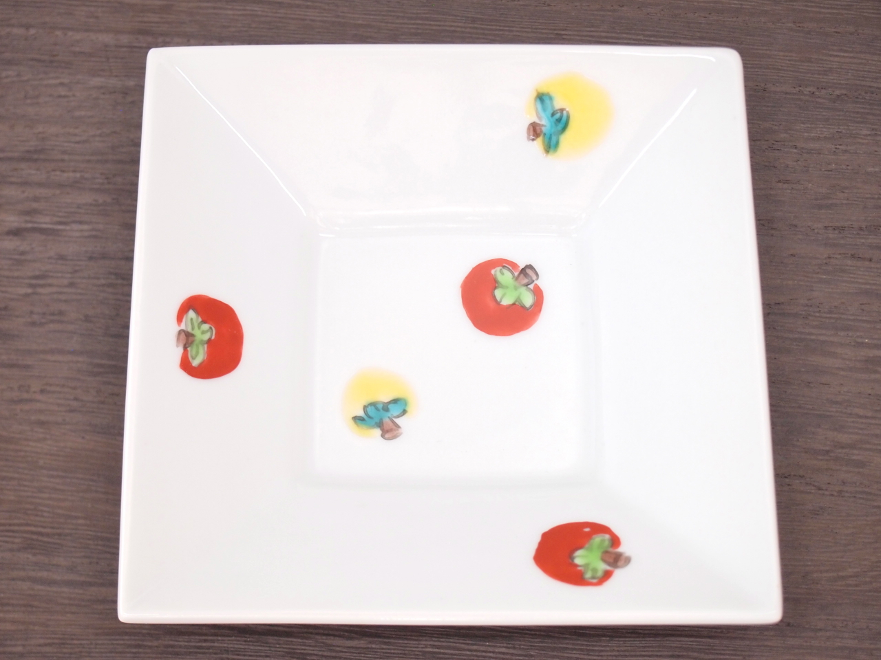 九谷焼 和陶房 3.5号角皿/小皿 豆皿/  トマト　 辺10.5×高2.3cm