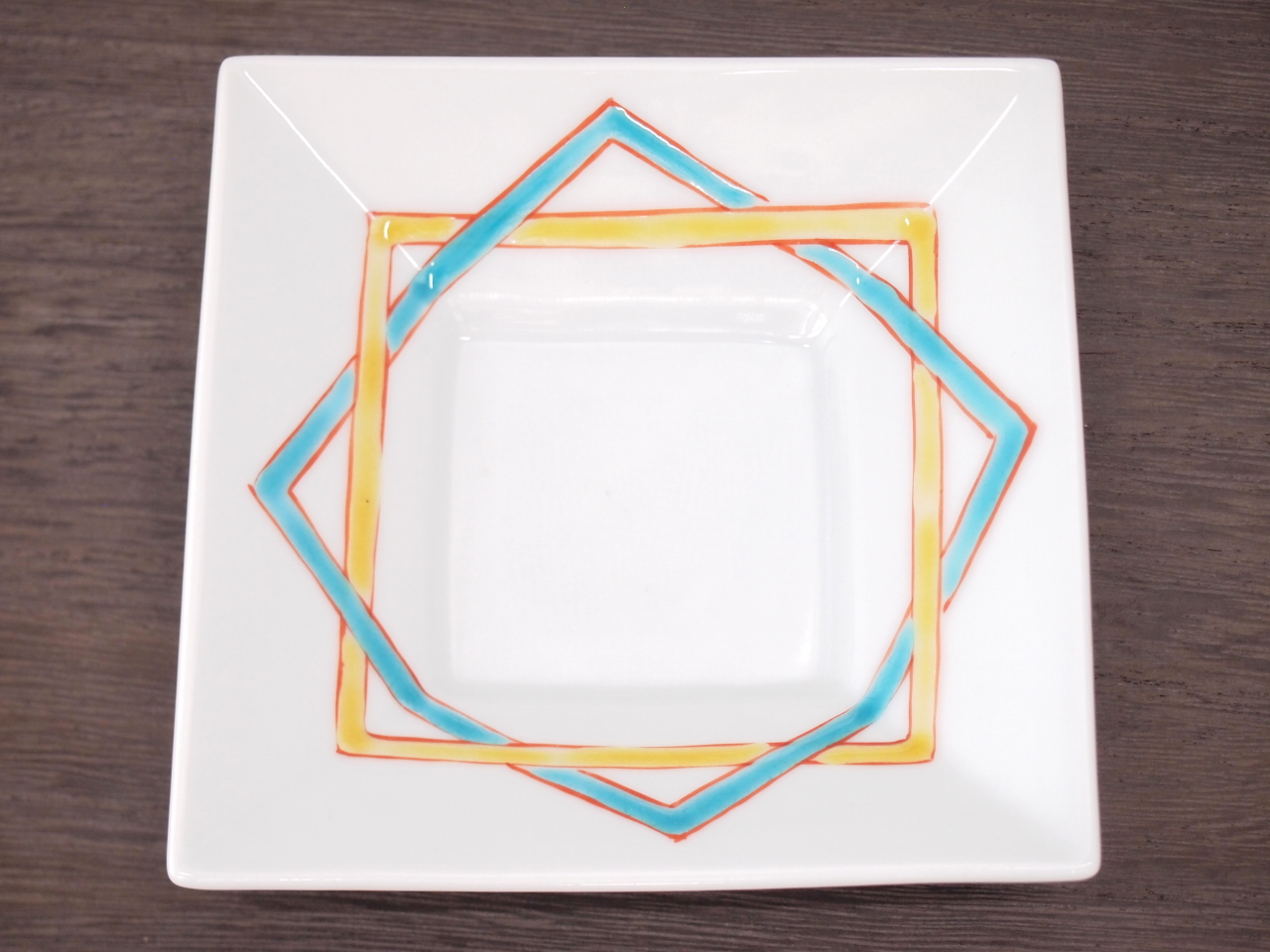 九谷焼 和陶房 3.5号角皿/小皿 豆皿/  色絵四角文　 辺10.5×高2.3cm