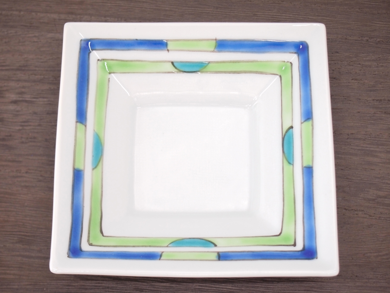 九谷焼 和陶房 3.5号角皿/小皿 豆皿/  渕二重青緑釉　 辺10.5×高2.3cm