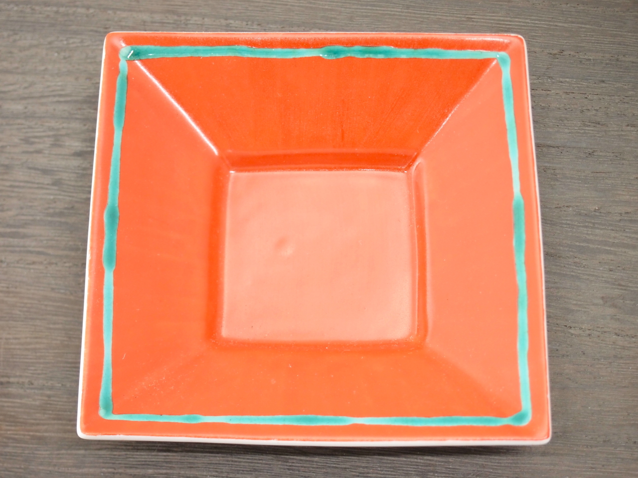 九谷焼 和陶房 3.5号角皿/小皿 豆皿/  主巻　渕緑線　 辺10.5×高2.3cm