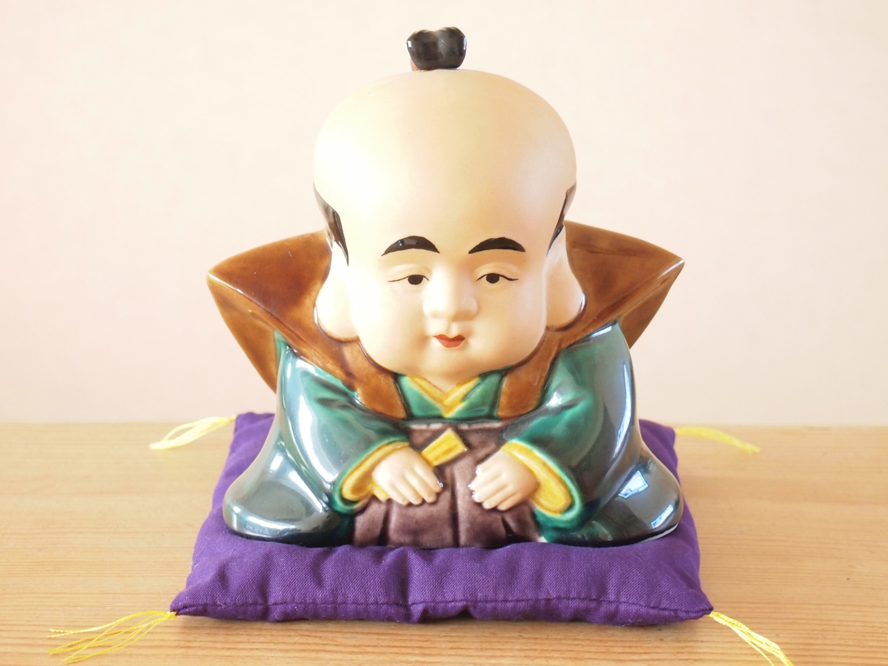 九谷焼 4号福助 交趾 布団付 九谷焼マルヨネ 陶芸窯和陶房