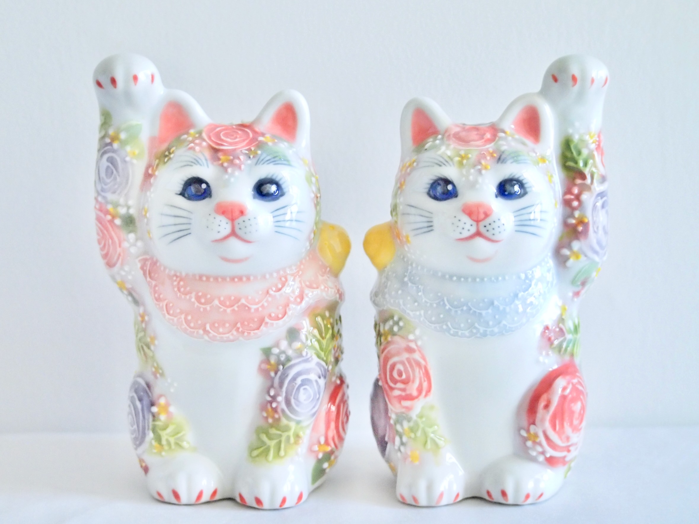 4号招猫　下絵イッチン華盛　下野邦子　マルヨネ陶幸 maruyone