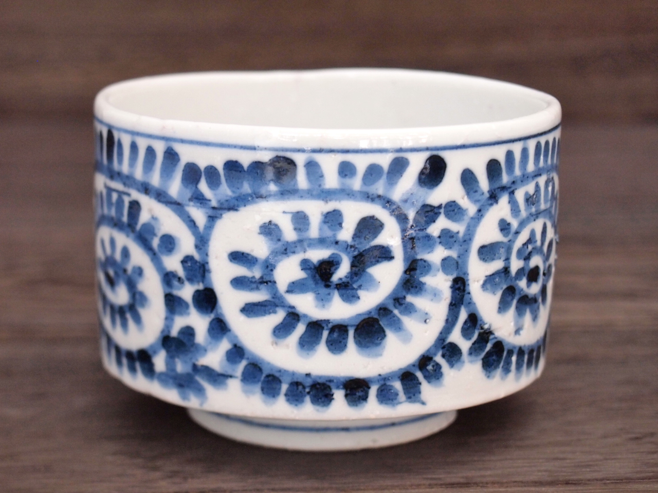 九谷焼 和陶房 湯呑/小鉢 独楽形（大） 染付タコ唐草 径9×高6.2cm