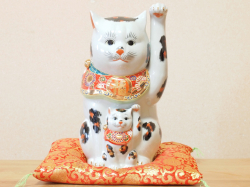 九谷焼 陶幸 10号親子招き猫 金三毛