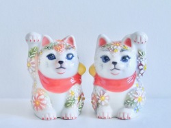 2.5号招猫　下絵イッチン華盛　下野邦子 マルヨネ陶幸　maruyone