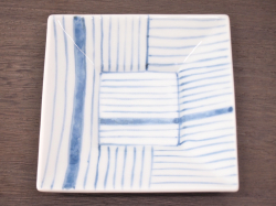 九谷焼 和陶房 3.5号角皿/小皿 豆皿/  染付線文　 辺10.5×高2.3cm