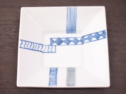 九谷焼 和陶房 3.5号角皿/小皿 豆皿/  江戸紋様　 辺10.5×高2.3cm