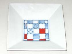 九谷焼 和陶房 3.5号角皿/小皿 豆皿/  染付市松　 辺10.5×高2.3cm