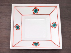 九谷焼 和陶房 3.5号角皿/小皿 豆皿/  梅文　 辺10.5×高2.3cm
