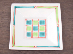 九谷焼 和陶房 3.5号角皿/小皿 豆皿/  色絵格子　 辺10.5×高2.3cm