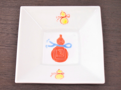 九谷焼 和陶房 3.5号角皿/小皿 豆皿/  赤瓢箪　 辺10.5×高2.3cm