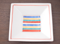 九谷焼 和陶房 3.5号角皿/小皿 豆皿/  見込色絵十草　 辺10.5×高2.3cm